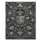 Ornate Silver Heraldic Crest Filigree Rug