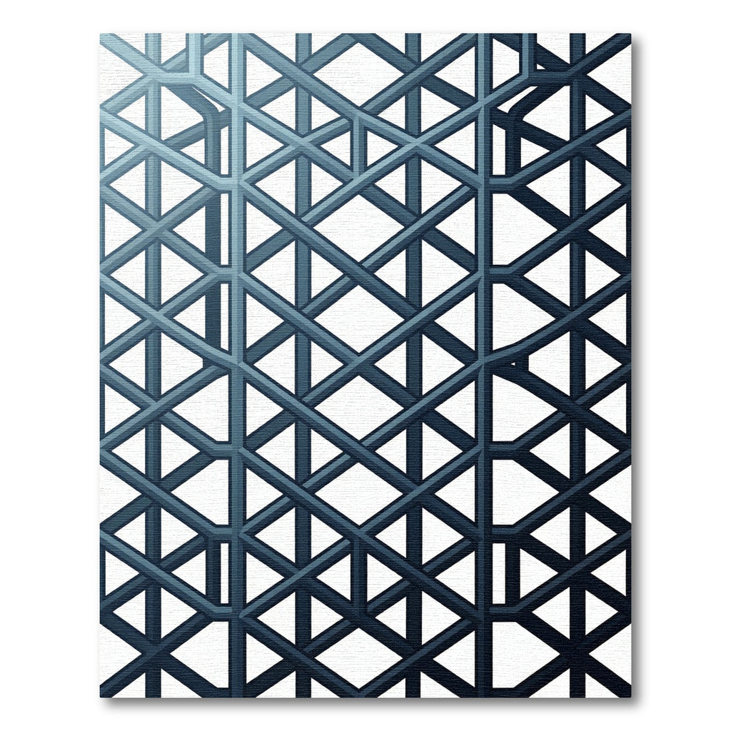 Modern Slate Blue Geometric Lattice Rug