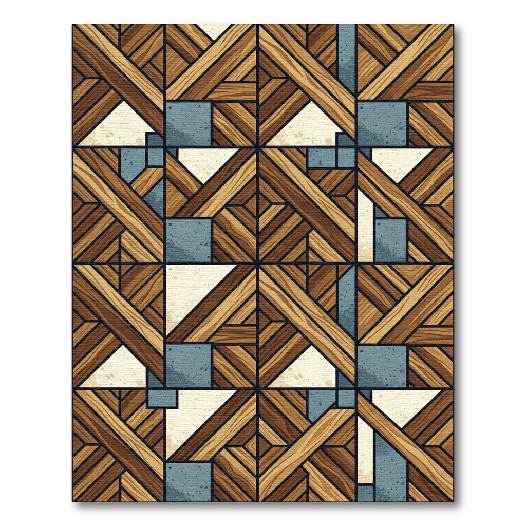 Rustic Wood Grain Geometric Blocks Rug