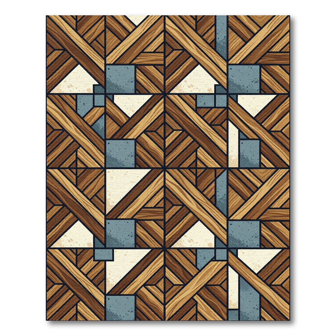 Rustic Wood Grain Geometric Blocks Rug