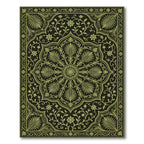 Olive Green Floral Medallion Art Rug
