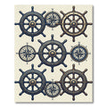 Nautical Brass Compasses and Helm Wheels Rug