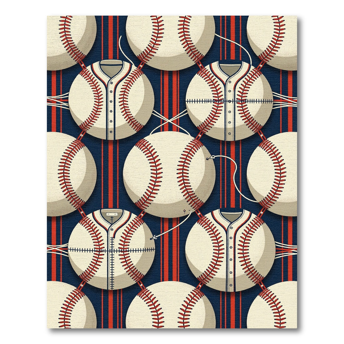 Cream Baseball Jersey Stripe Navy Graphic Rug