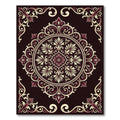 Vibrant Burgundy Floral Medallion Frame Rug
