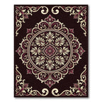 Vibrant Burgundy Floral Medallion Frame Rug