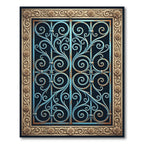 Ornate Blue Scrollwork with Golden Roses Rug