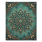 Elegant Teal Golden Floral Medallion Rug
