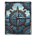 Rustic Weathered Blue Compass Nautical Art Rug