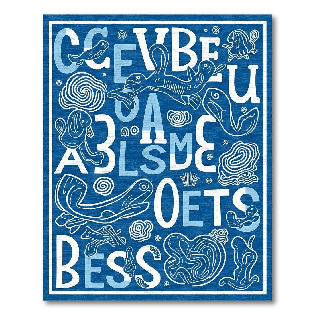 Blue Whimsical Aquatic Animals Alphabet Rug