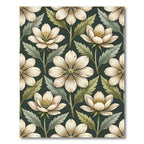 Elegant Cream Anemone Botanical Dark Sage Rug