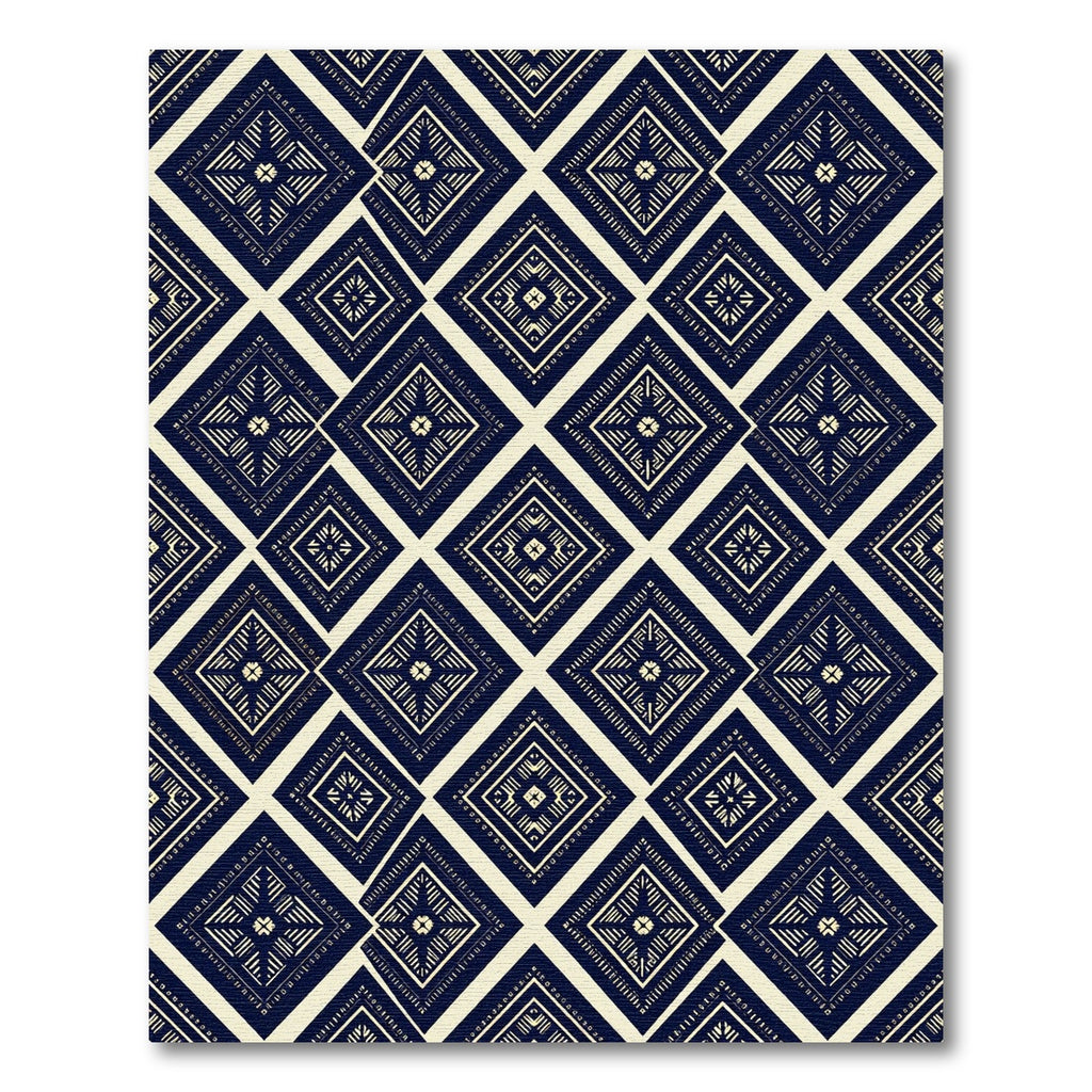 Navy Blue Geo Diamond Folk Art Rug