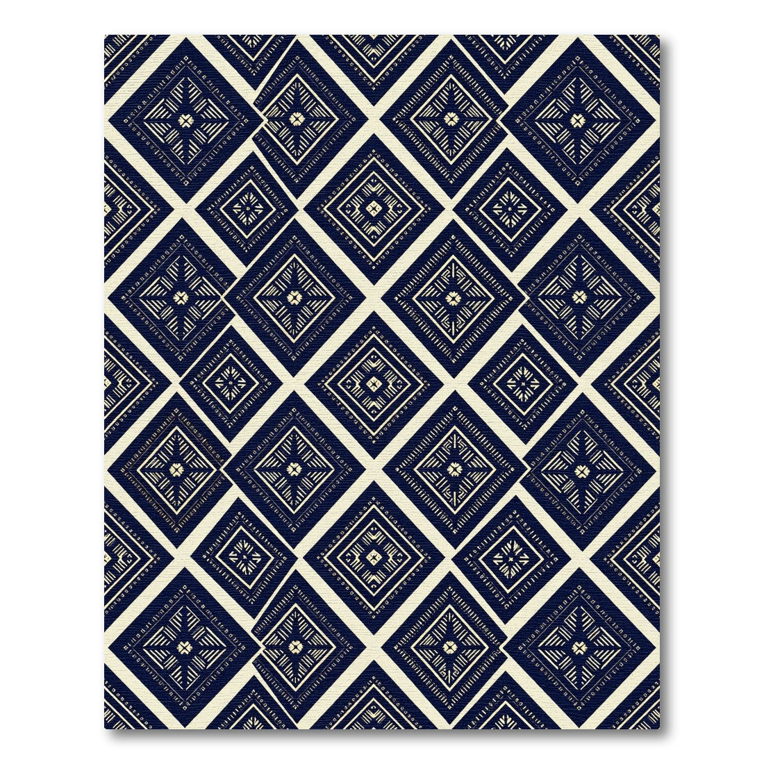 Navy Blue Geo Diamond Folk Art Rug