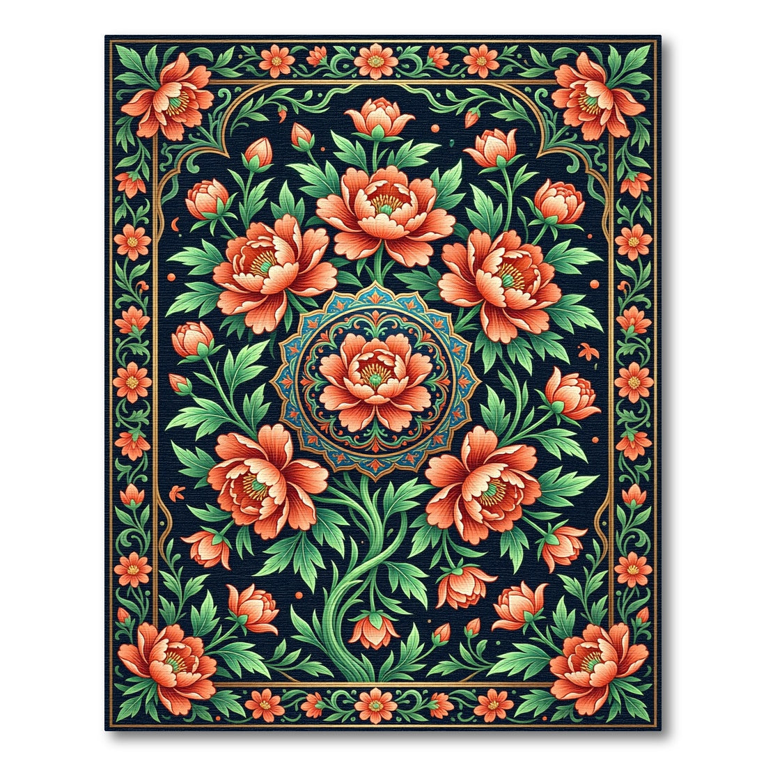 Peony Floral Medallion Ink Blue Rug