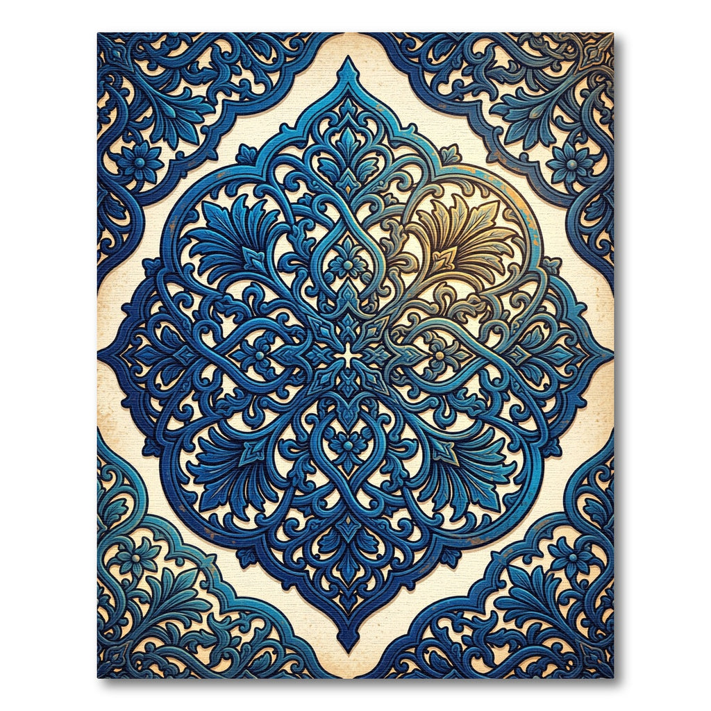 Ornate Cobalt Sapphire Floral Medallion Rug