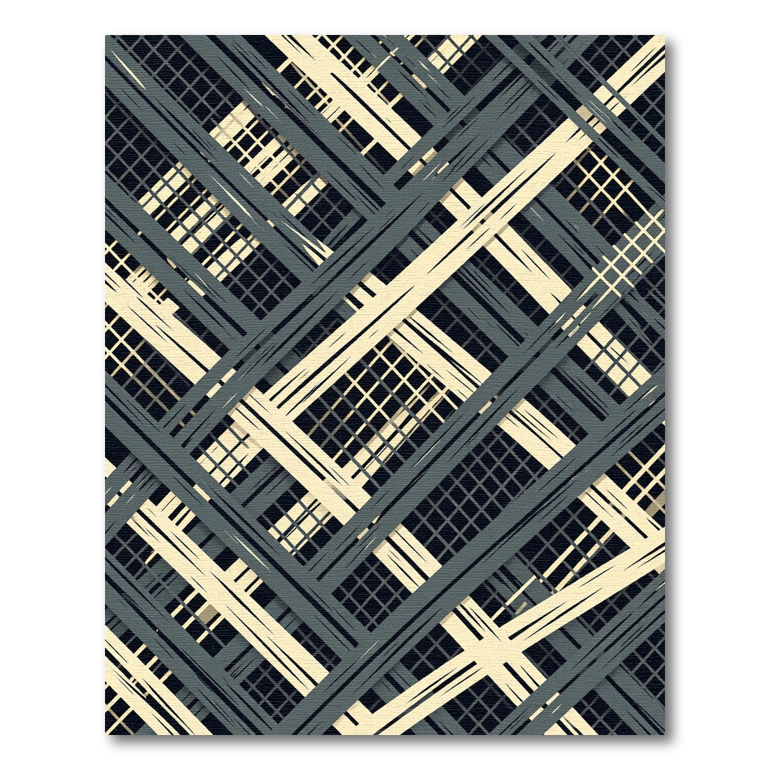 Charcoal Cream Crossed Grid Overlay Rug