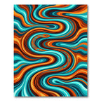 Vibrant Cyan and Burnt Orange Serpentine Flow Rug