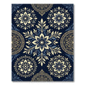 Midnight Navy Floral Gold Mandala Rug