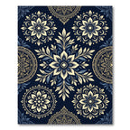 Midnight Navy Floral Gold Mandala Rug