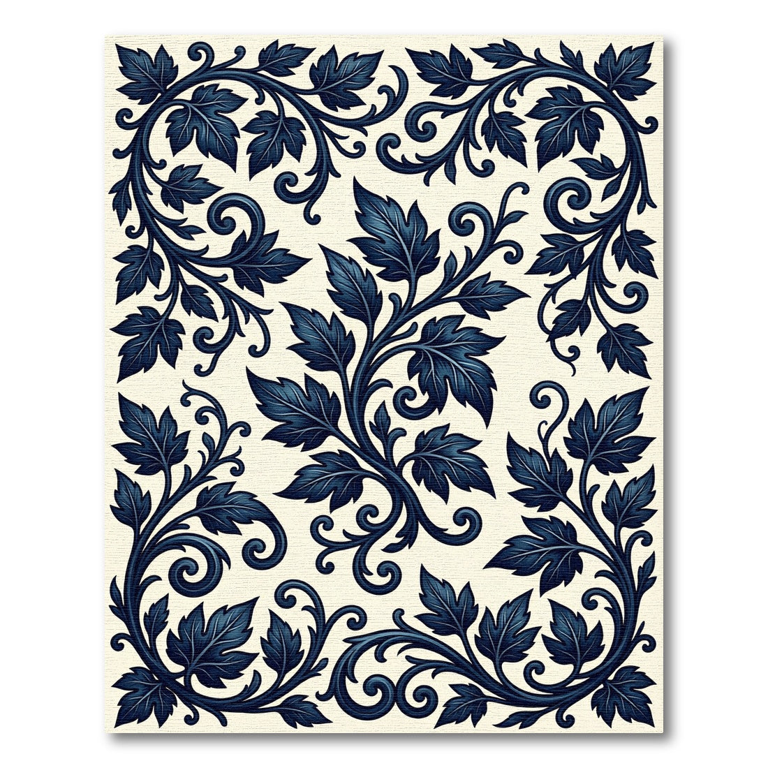 Deep Navy Acanthus Scrollwork Swirls Rug
