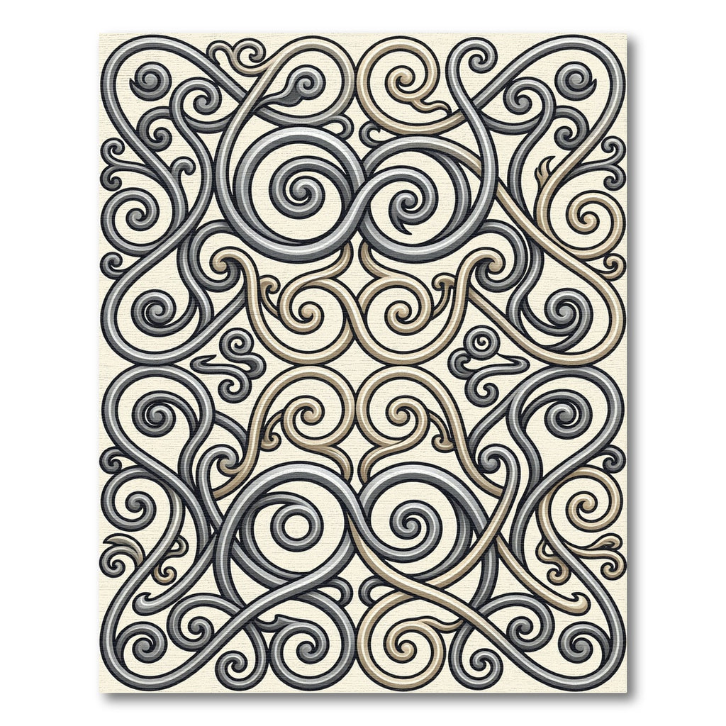 Ornate Gray Beige Scrollwork Rug