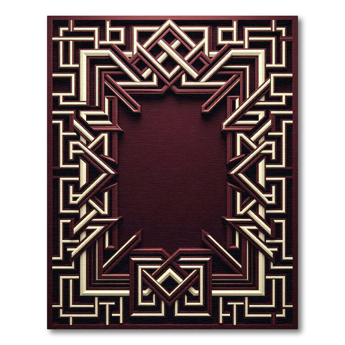 Rich Crimson Geometric Interlocking Lines Rug