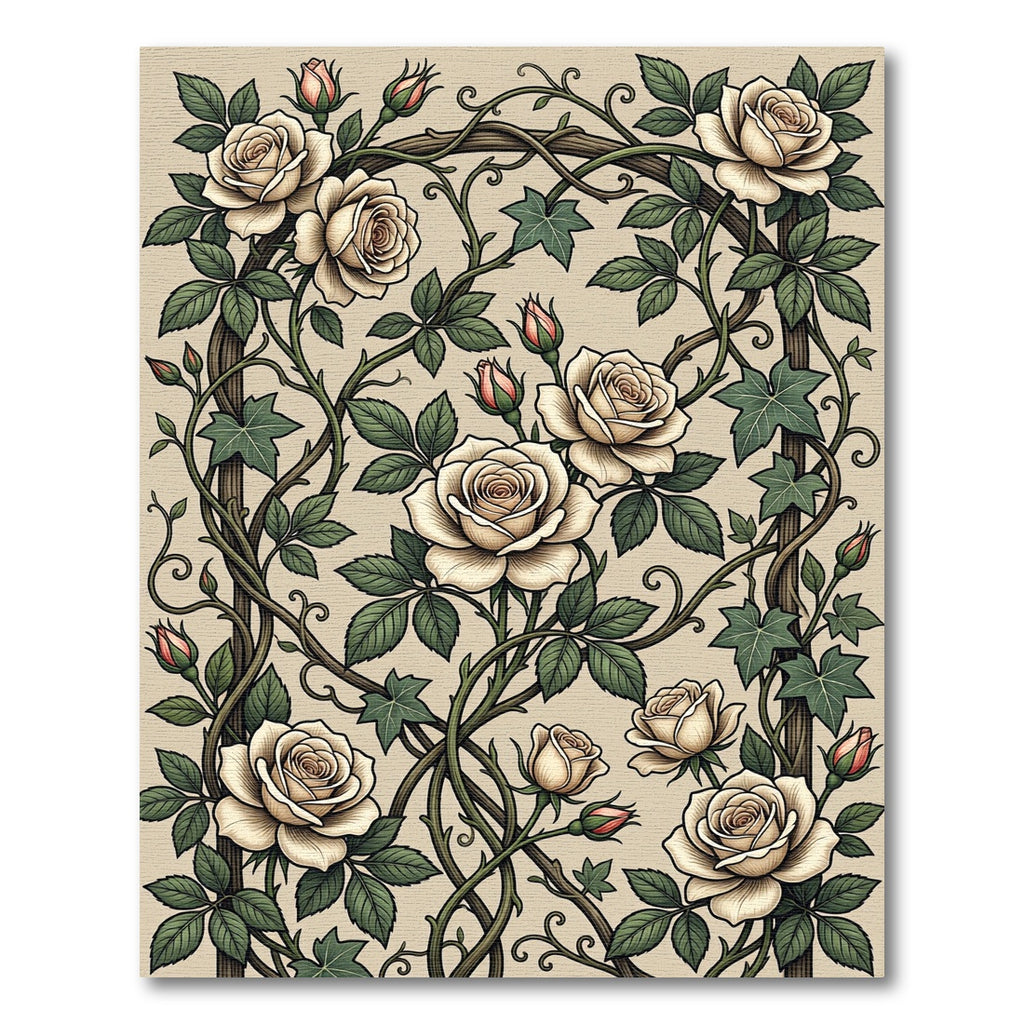 Cream Rose and Ivy Garden Vine Rug