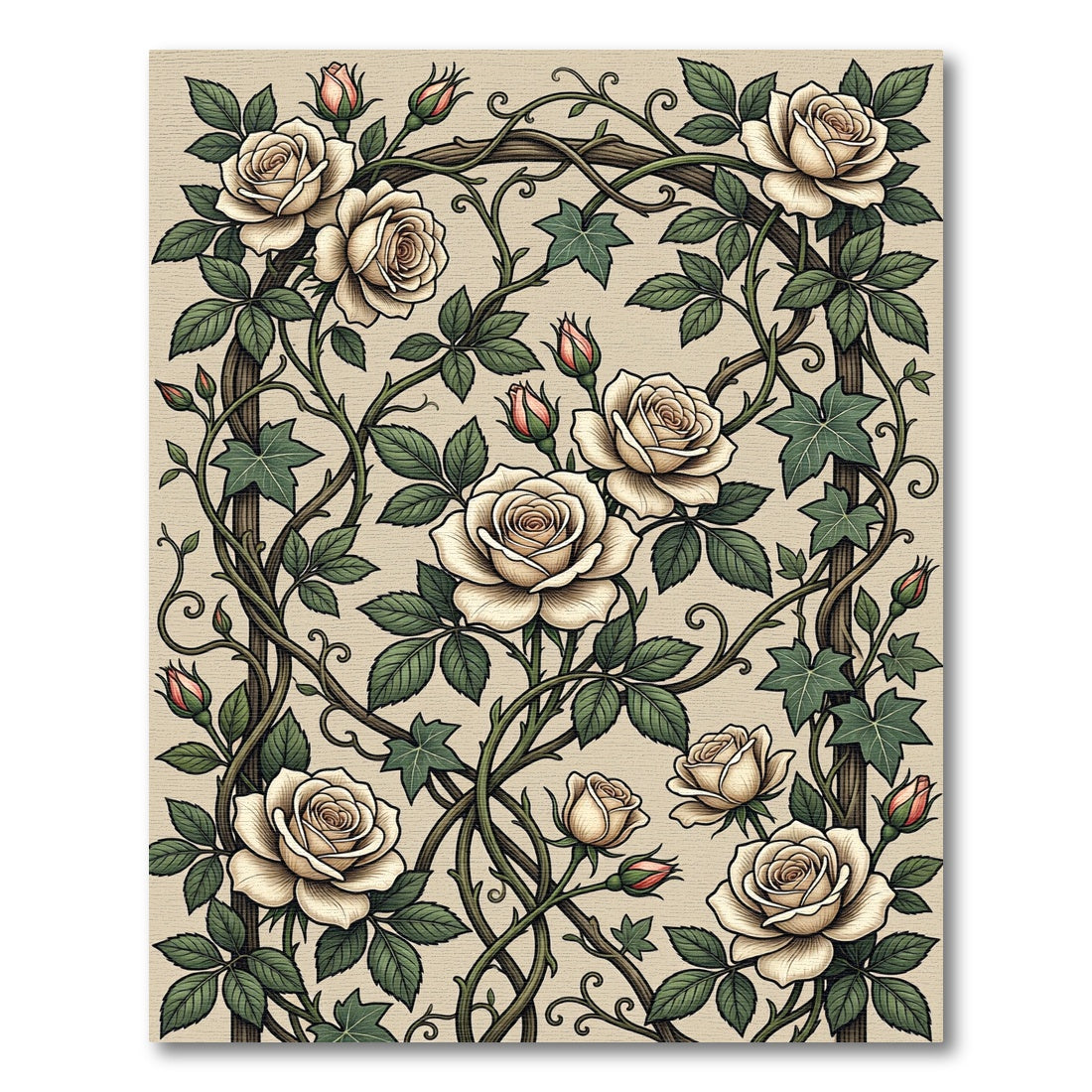 Cream Rose and Ivy Garden Vine Rug