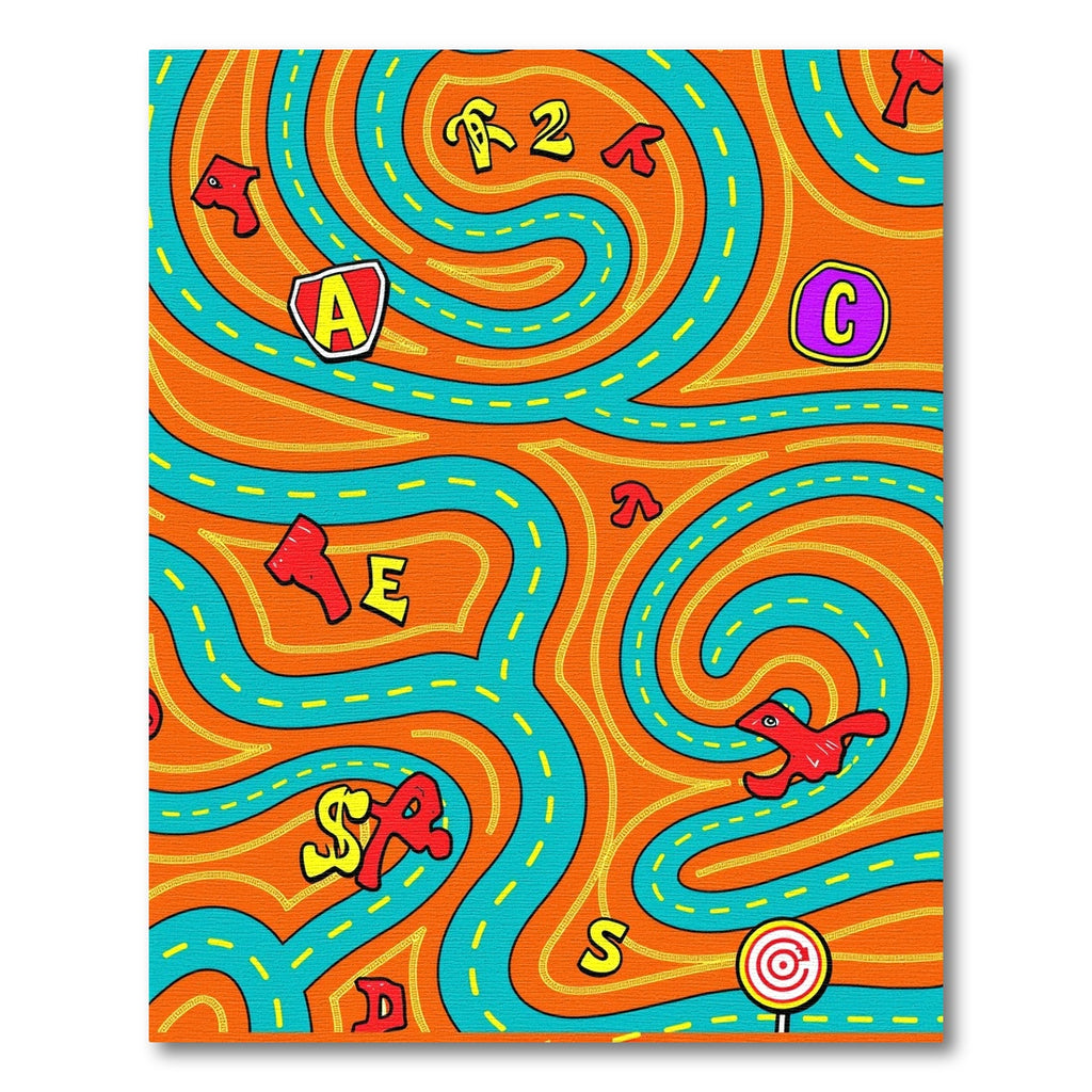 Orange Teal Alphabet Maze Rug