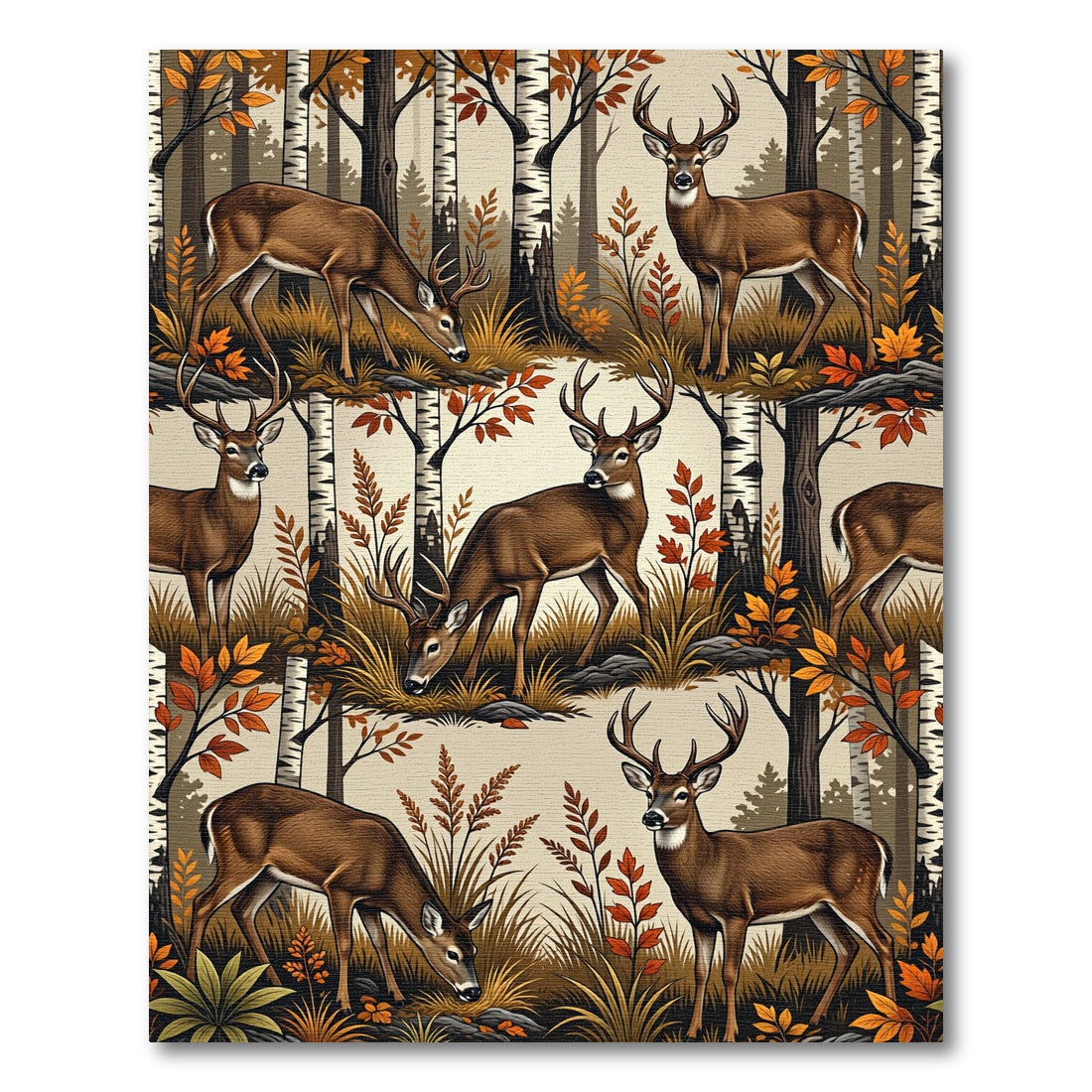 Majestic Woodland Deer Birch Forest Rug