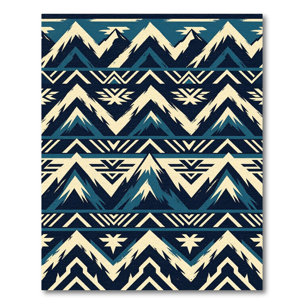Geometric Navy Blue Mountain Peak Landscape Rug
