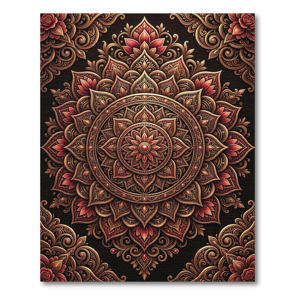 Intricate Crimson Floral Mandala Rug