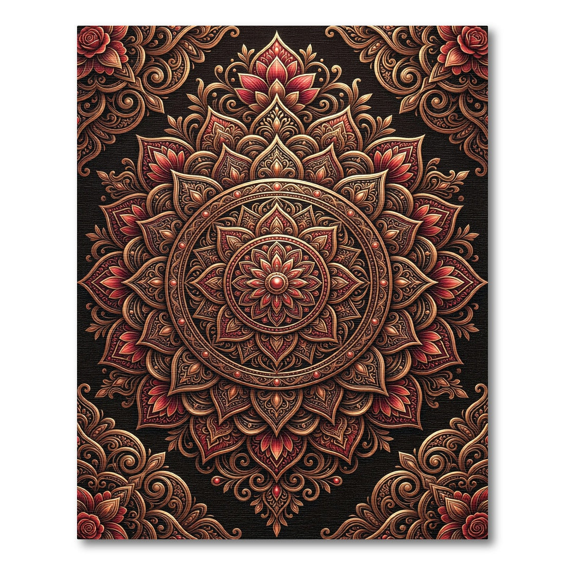 Intricate Crimson Floral Mandala Rug