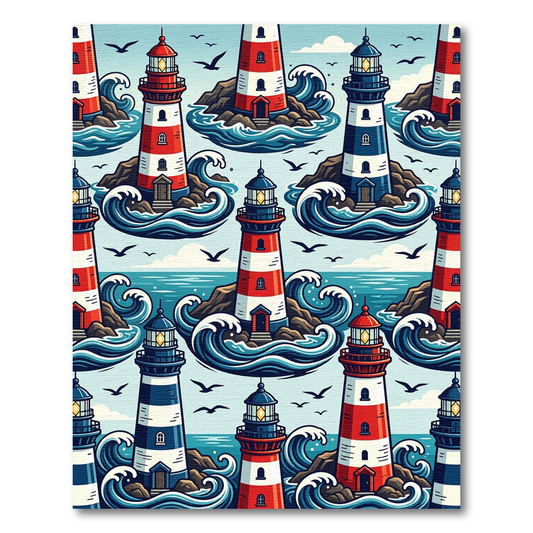 Coastal Lighthouses Crashing Waves Rug