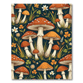 Whimsical Botanical Mushroom Forest Earthy Tones Rug