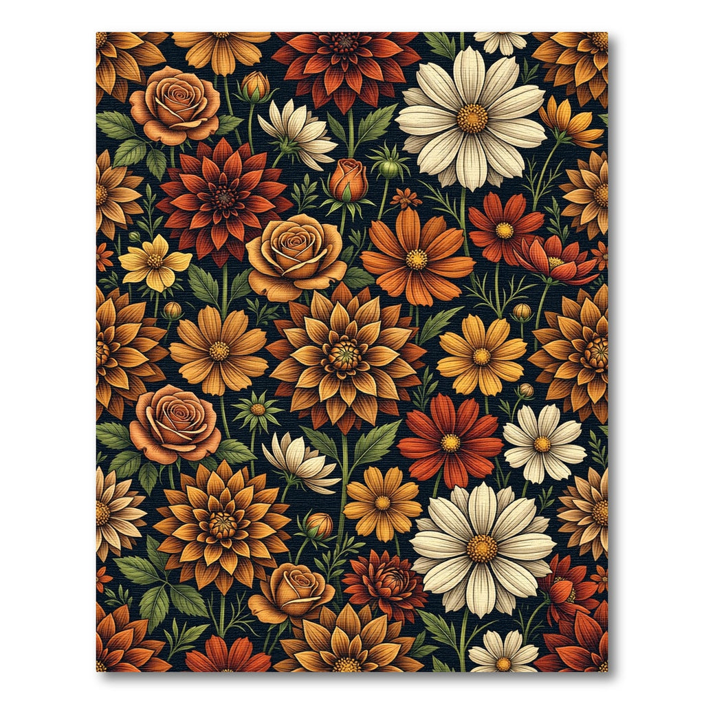 Autumnal Floral Dahlia and Daisy Meadow Rug