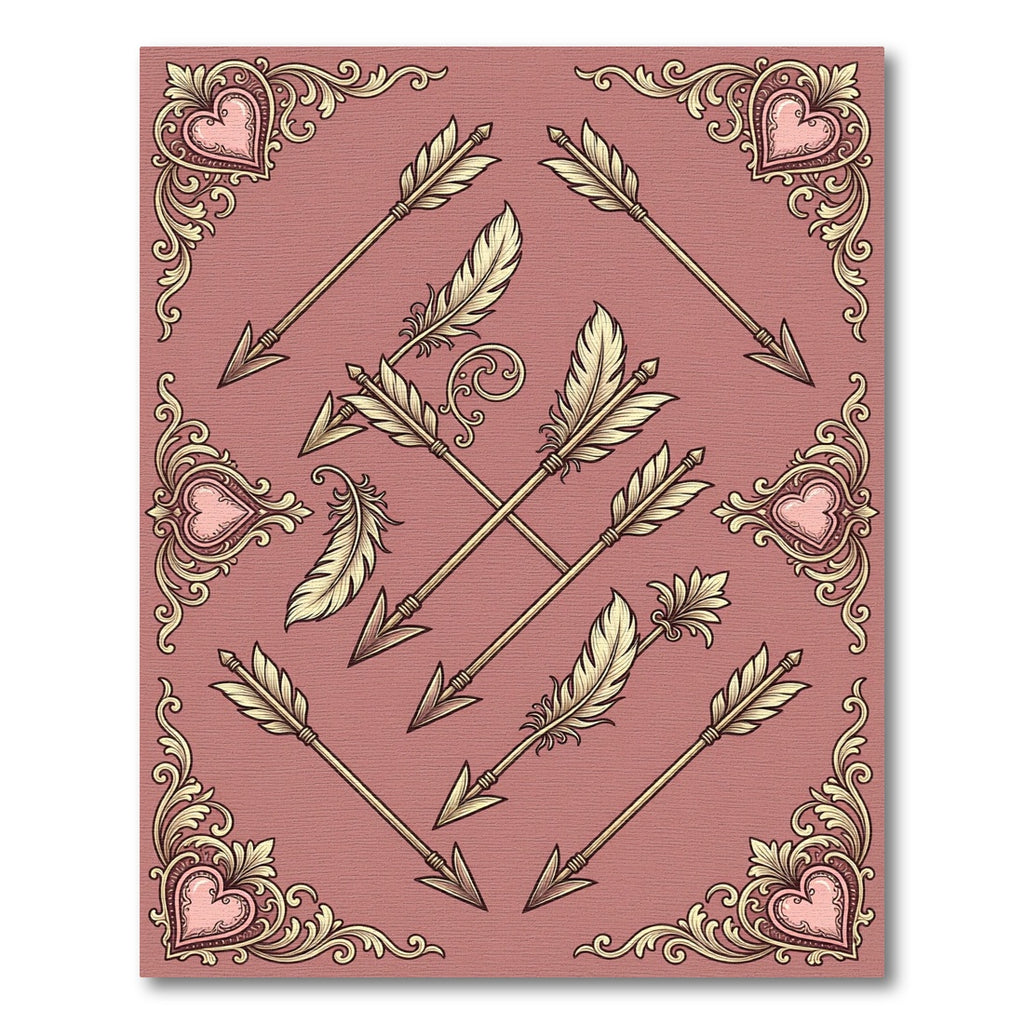 Ornate Pink Heart Golden Arrow Rug