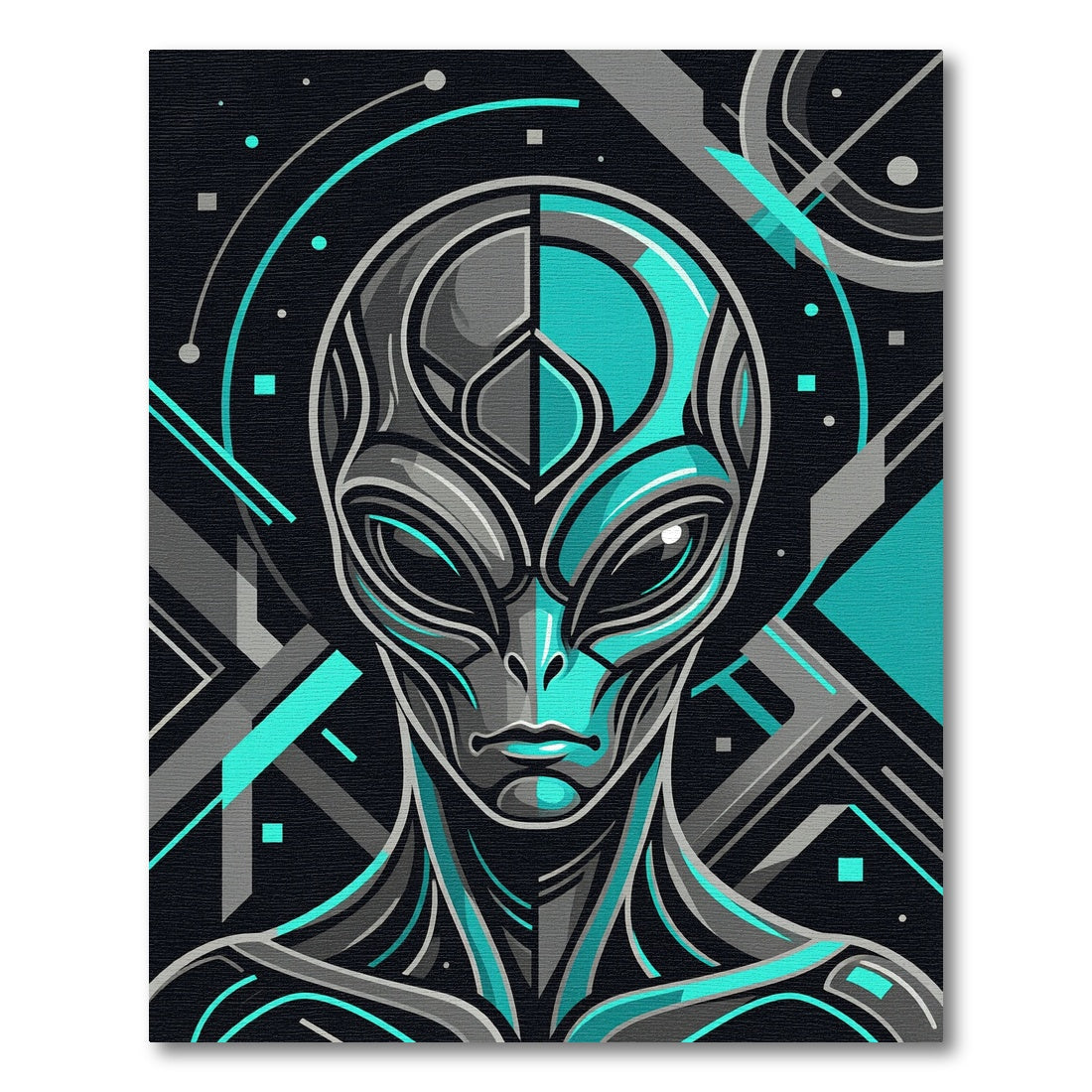 Futuristic Teal Gray Alien Geometric Radiance Rug