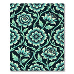 Teal And Cream Floral Vines Rug
