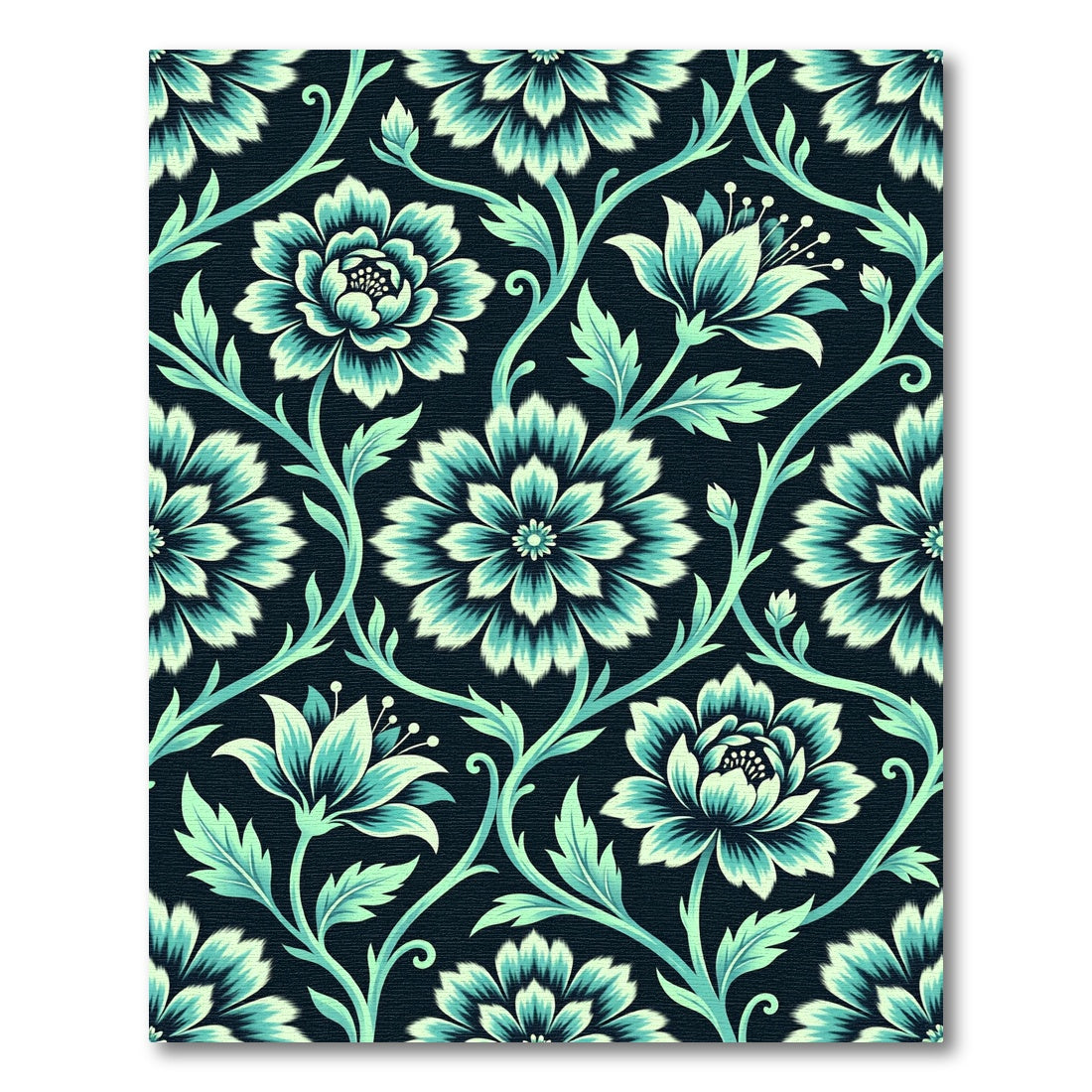 Teal And Cream Floral Vines Rug