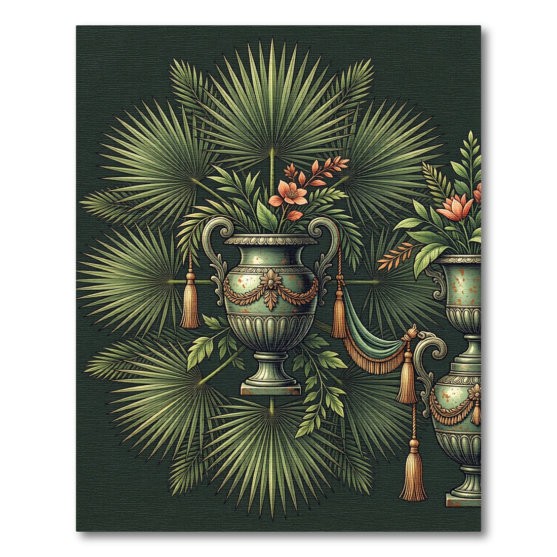 Elegant Green Tropical Urn Botanical Rug