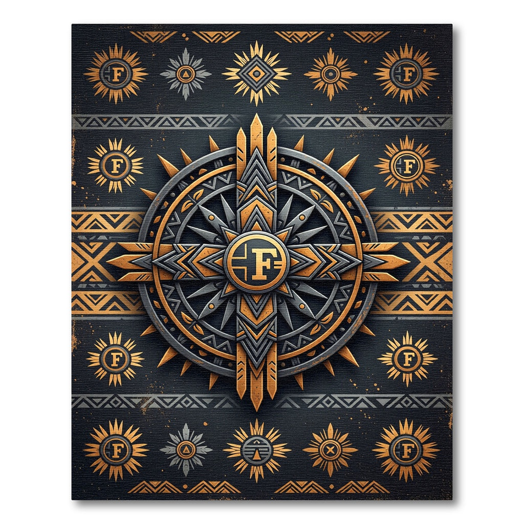 Golden Celestial Compass Geometric Art Rug