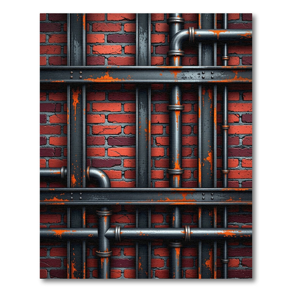 Industrial Brick Wall with Aged Pipes Rug