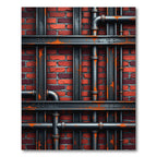 Industrial Brick Wall with Aged Pipes Rug