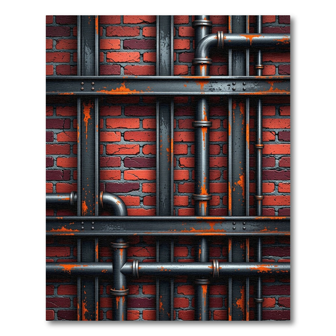Industrial Brick Wall with Aged Pipes Rug
