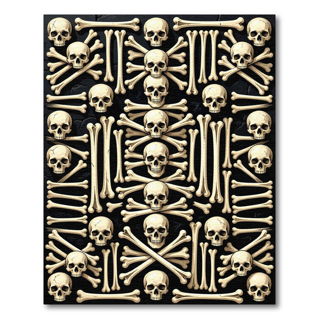 Gothic Monochrome Skull and Bone Mosaic Rug
