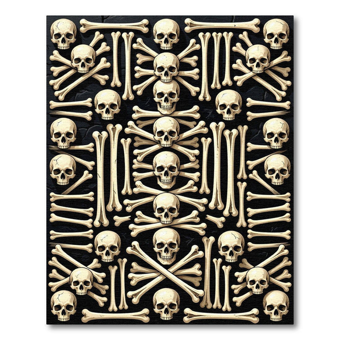 Gothic Monochrome Skull and Bone Mosaic Rug