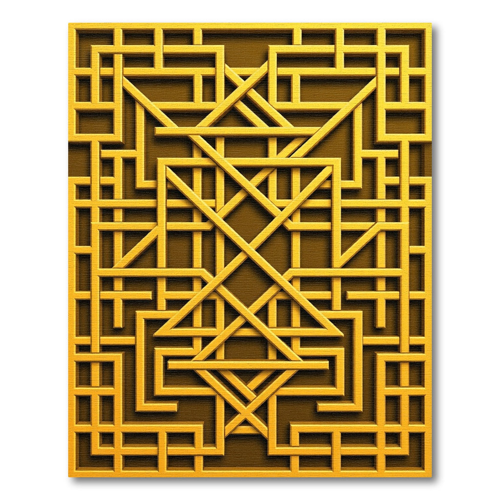 Golden Geometric Interlocking Lattice Square Rug