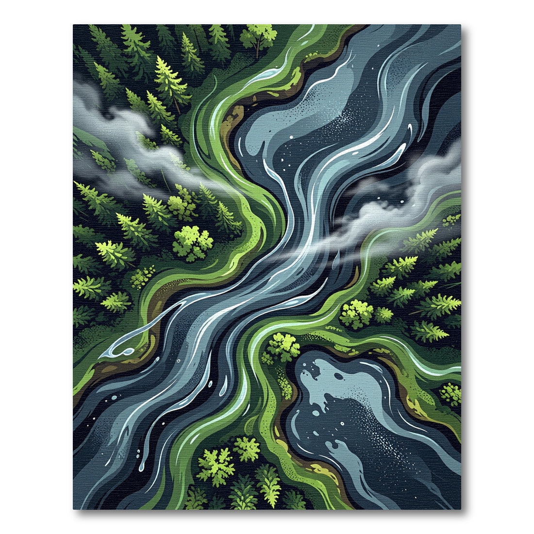 Serene River Forest Aerial Landscape Rug