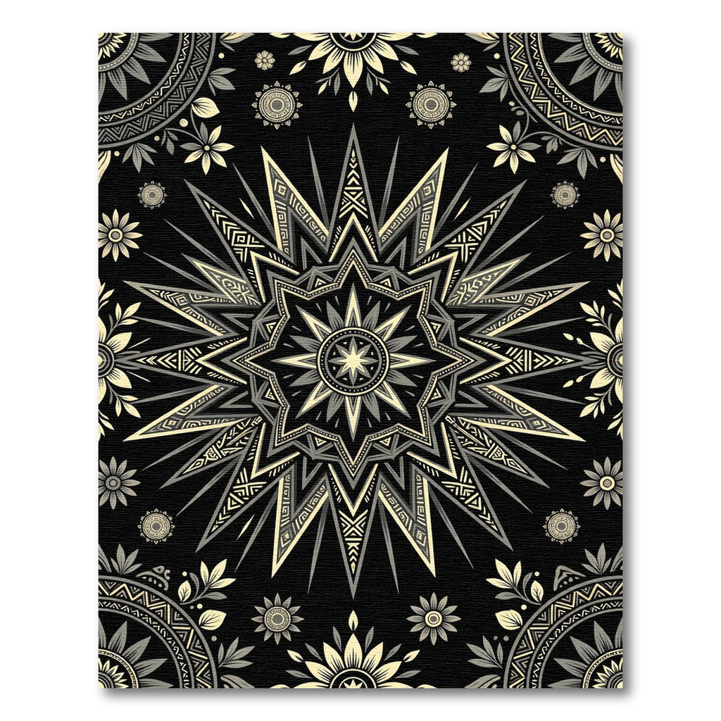 Celestial Monochrome Starburst Floral Geometric Rug