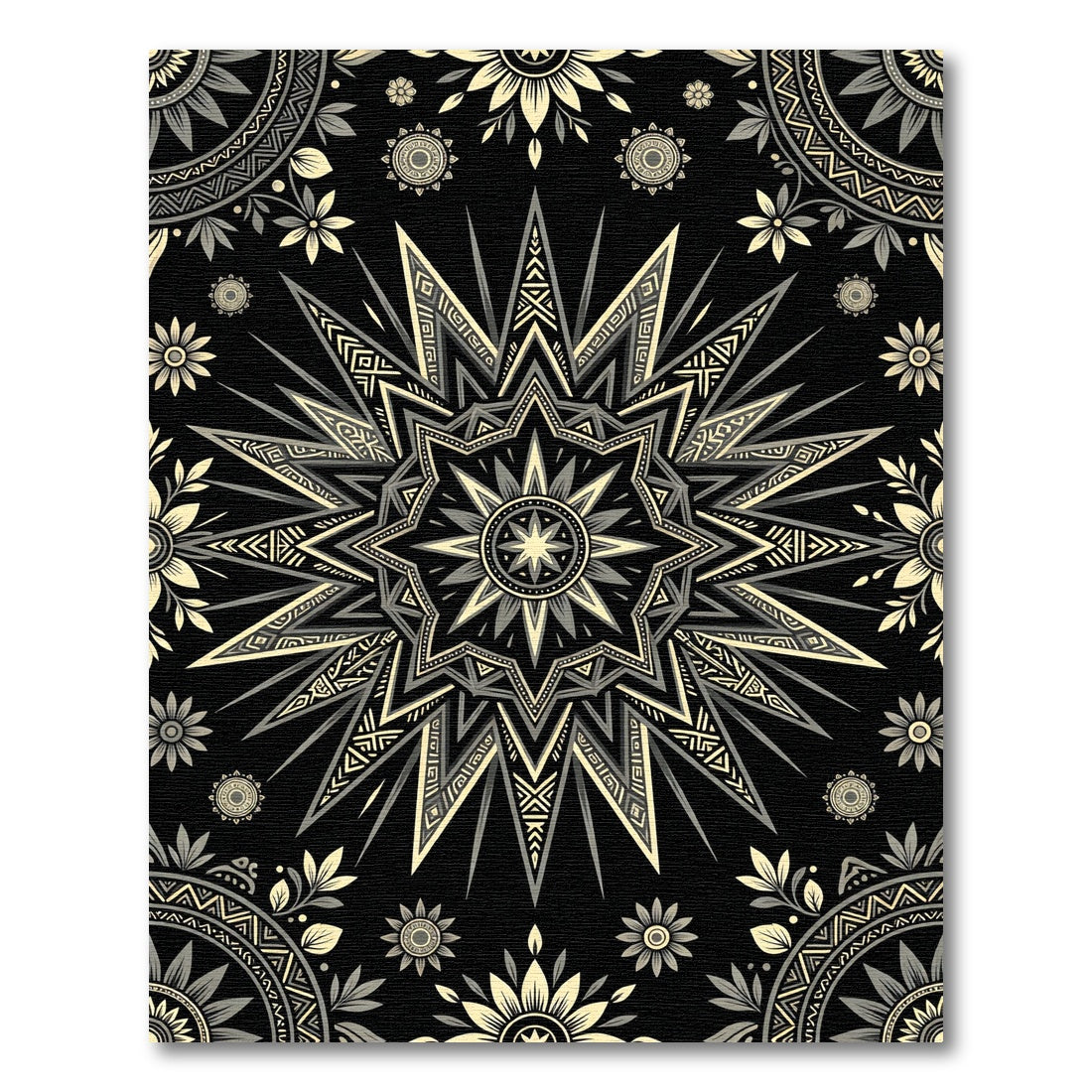 Celestial Monochrome Starburst Floral Geometric Rug